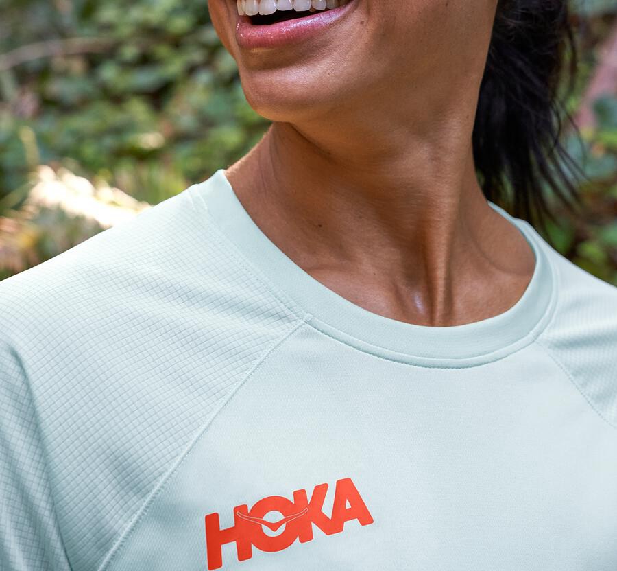 Hoka One One Tops Womens Blue - Performance Long Sleeve - 71293QXIW